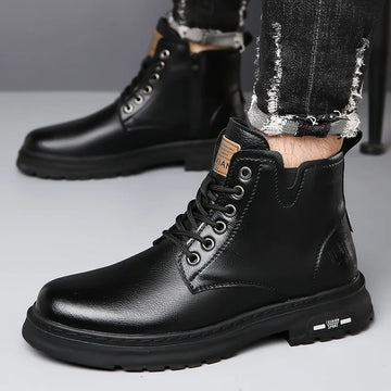 Xajzpa 2025 New MEN'S BOOTS with Retro Style Leather Boots, Thick Soles, Wear-resistant MEN'S High Top Casual Shoes